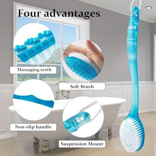 Electomania Handled Body Bath Shower Back Brush Massager Spa Scrubber 1 Piece ( Blue )