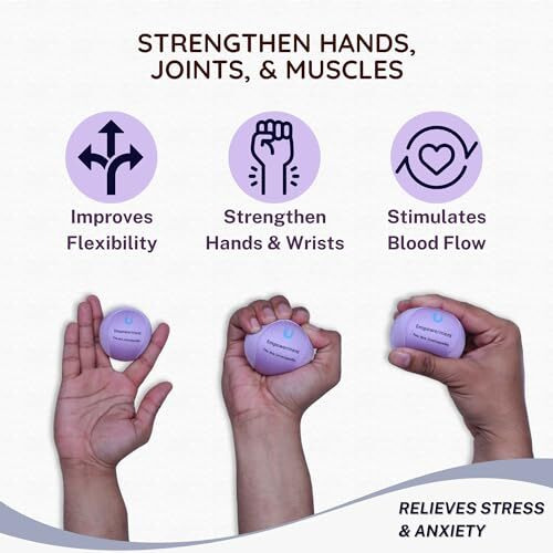 Unwynnd Stress Balls For Adults - Hand Exercise Ball For Stress Relief, Carpal Tunnel, & Arthritis For Hand Grip Strengthening - Anxiety Relief Physio Ball Fidget - Hard (1 Pcs) (Purple)