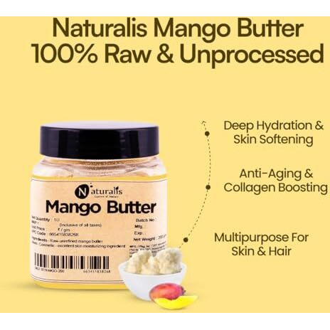 Naturalis Mango Butter (200Gm)| 100% Raw, Unprocessed And Unrefined Body Butter | Ingredient For Lip Balm/Lip Cream/Moisturization & Nourishment Of Body And Skin Formulation