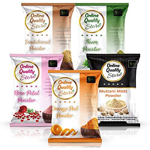 Online Quality Store Multani Mitti Powder + Chandan + Orange Peel + Neem + Rose Powder (Pack Of 5) 400G