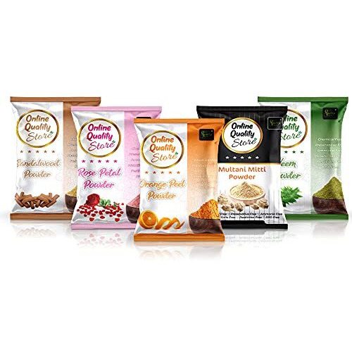 Online Quality Store Multani Mitti Powder + Chandan + Orange Peel + Neem + Rose Powder (Pack Of 5) 400G
