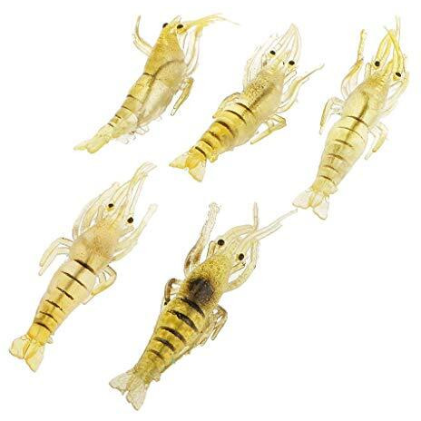 Electomania Shrimp Fishing Simulation Soft Prawn Lure Hook Tackle Bait Lures For Bream Bass Flathead Whiting Snapper (Green Yellow), 5Pcs