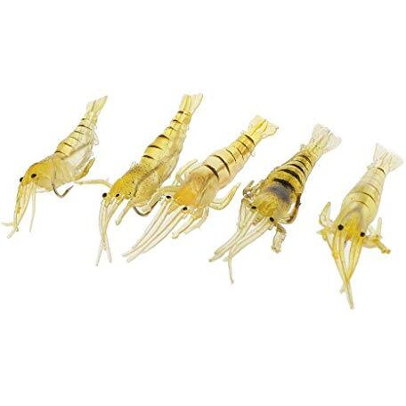 Electomania Shrimp Fishing Simulation Soft Prawn Lure Hook Tackle Bait Lures For Bream Bass Flathead Whiting Snapper (Green Yellow), 5Pcs