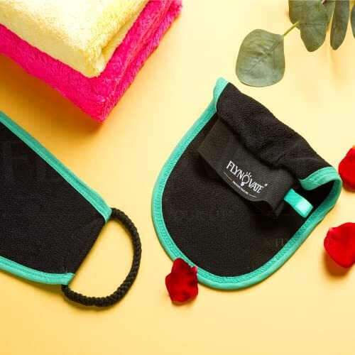 Flynovate 2 In 1 Exfoliating Gloves For Dead Skin Remover With Back Scrubber, Viscose Fibre Bath Gloves With Exfoliation, Deeply Massage Hard To Reach Areas To Glow & Brighter Your Skin (Pack Of 1)