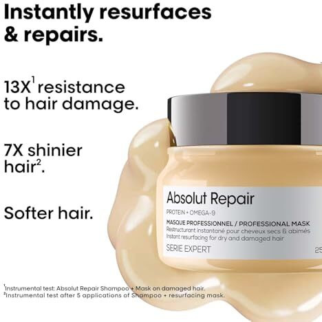 Loreal Professionnel Absolut Repair Mask For Dry & Damaged Hair - 250Ml | Professional Mask For Strengthening And Repairing Hair, With Protein & Omega-9, For Men & Women