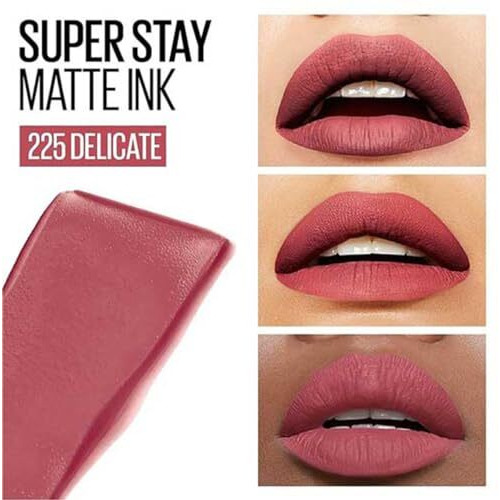 Maybelline New York Liquid Matte Lipstick, Long Lasting, 16Hr Wear, Superstay Matte Ink, 225 Delicate, 5Ml