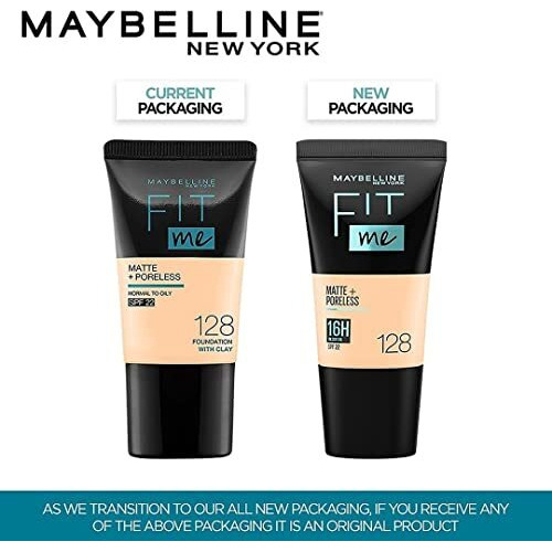 Maybelline New York Liquid Foundation, Matte & Poreless, Full Coverage Blendable Normal To Oily Skin, Fit Me, 128 Warm Nude, 18 Ml