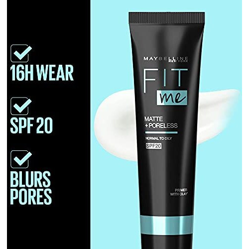Maybelline New York Primer, Oils Absorbing, Moisturises And Smooths Skin, Long-Lasting, Fit Me Matte + Poreless Finish, 8G