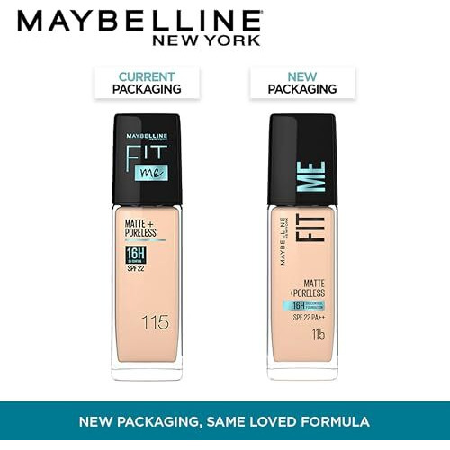 Maybelline New York Liquid Foundation, Matte Finish, With Spf, Absorbs Oil, Fit Me Matte + Poreless, 115 Ivory, 30Ml