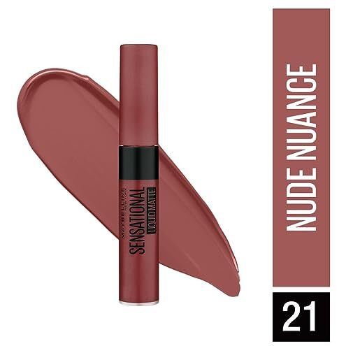 Maybelline New York Lipstick, Matte Finish, Non-Sticky And Non-Drying, Sensational Liquid Matte, 21 Nude Nuance, 7Ml