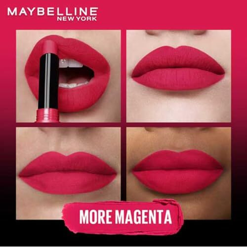 Maybelline New York Lipstick, Matte Finish, Bold Colour, Enriched With Jojoba Oil, Color Sensational Ultimattes, 399 More Magenta, 1.7 G