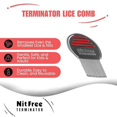 Nit Free Terminator Lice Comb, Professional Stainless Steel Louse And Nit Comb For Head Lice Treatment, Removes Nits (2022 New Model)