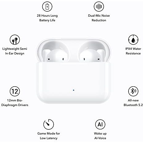 Honor Choice Earbuds X Bluetooth V5.2 True Wireless Stereo, Up To 28 Hours Long Battery Life, Wake Up Ai-Voice, Ipx4 Water Resistance, Lightweight Semi In-Ear Design (Glacier White)