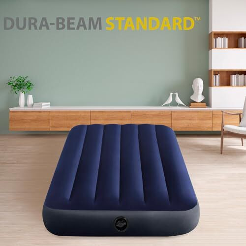 Intex Dura-Beam Standard Classic Downy Inflatable Mattress One Size, Polyester, Navy Blue, Single