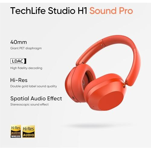 Realme Techlife Studio H1 Over The Ear Headphone With 70Hours Playtime 360 Spatial Audio, 40Mm Drivers, 80Ms Superlow Latency, 43 Db Adaptive Anc-Red