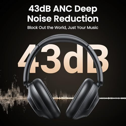 Ugreen Noise Cancelling Headphones Wireless Bluetooth 5.0 Headphone Over Ear, 90 Hours Playtime Fast Charging Headsets, Hifi Stereo Hi-Res Deep Bass Lightweight Foldable Earbuds, Built-In Mic-Black