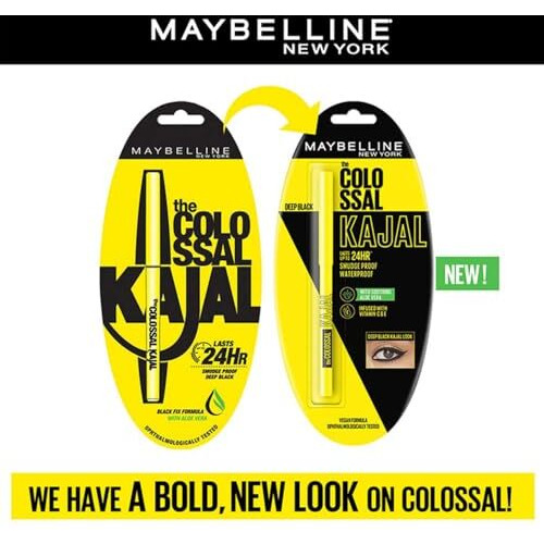 Maybelline New York Colossal Kajal, Intense Colour, Waterproof, Long Lasting 24Hrs Stay, Black, 0.35G