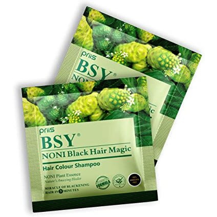 Bsy Noni Black Hair Magic Hair Color Shampoo (12Ml X 12 Sachets) | Ammonia Free Hair Color Shampoo For Men| Natural Black Permanent Hair Dye Shampoo For Women | Noni Fruit Hair Dye | 5 Minutes Hair Colour | Hair Coloring Shampoo | Easy To Use Hair Color Shampoo