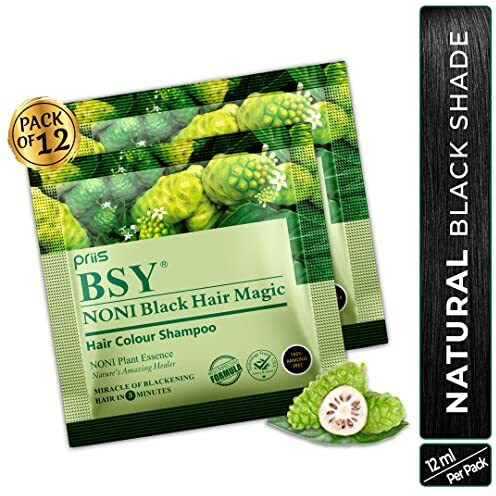 Bsy Noni Black Hair Magic Hair Color Shampoo (12Ml X 12 Sachets) | Ammonia Free Hair Color Shampoo For Men| Natural Black Permanent Hair Dye Shampoo For Women | Noni Fruit Hair Dye | 5 Minutes Hair Colour | Hair Coloring Shampoo | Easy To Use Hair Color Shampoo