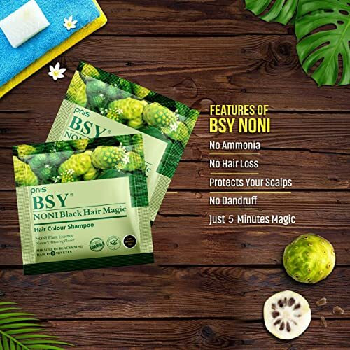 Bsy Noni Black Hair Magic Hair Color Shampoo (12Ml X 12 Sachets) | Ammonia Free Hair Color Shampoo For Men| Natural Black Permanent Hair Dye Shampoo For Women | Noni Fruit Hair Dye | 5 Minutes Hair Colour | Hair Coloring Shampoo | Easy To Use Hair Color Shampoo
