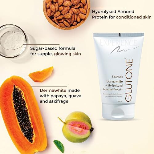 Glutone Face Wash| Glow & Radiance Face Wash| With Saxifrage, Papaya & Guava Extract| Enriched Hydrolyzed Almond Protein| Sugar-Based Formula| 100Ml