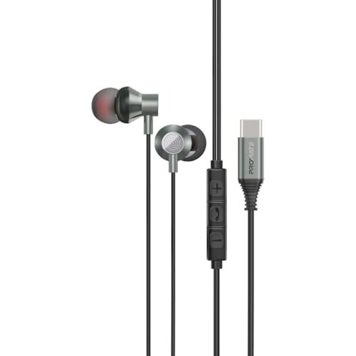 Promate Silken-C Usb-C Earbuds, Premium Comfort-Fit Type-C In-Ear Earphones With In-Built Microphone, Anti-Tangle Cable, Hands-Free Calling And Button Controls For Usb Type-C Enabled Devices.Grey