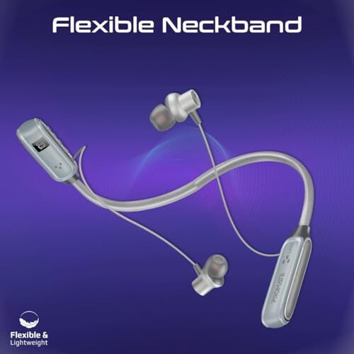 Promate Leap In Ear Neckband Earphones,Premium Dynamic Hd Sporty Neckband Earphones With Bluetooth 5.3,Lcd Battery Display,Anti-Slip Design And 150H Playtime For Bluetooth-Enabled Devices,Grey