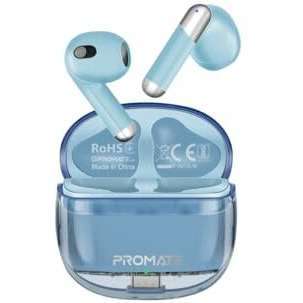 Promate Transpods Tws In Ear Earbuds With Mic,True Wireless Earphones With Bluetooth V5.3,13Mm Dynamic Drivers,26Hr Playback,Intelligent Touch Controls,350Mah Battery Capacity And 50 Hrs Standby,Blue