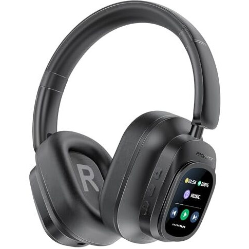 Promate Vutune Headphones With Hybrid Active Noise Cancellation, Detachable Magnetic Lcd Touch Screen Controller, 50-Hour Playtime, Dual-Mode Connectivity And Foldable Headband