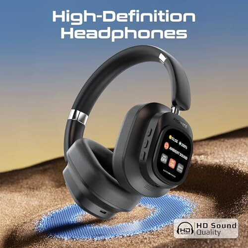 Promate Vutune Headphones With Hybrid Active Noise Cancellation, Detachable Magnetic Lcd Touch Screen Controller, 50-Hour Playtime, Dual-Mode Connectivity And Foldable Headband