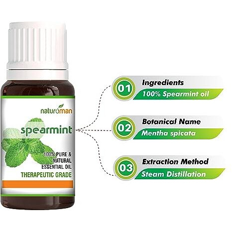 Naturoman Spearmint Essential Oil | For Skin, Hair, Face & Body | Natural & Pure | Suitable For All Skin Types | Multipurpose | Therapeutic Grade | Pack Of 1 | 15 Ml