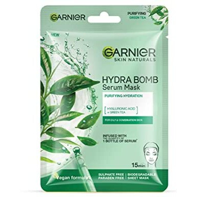 Garnier Skin Naturals, Serum Mask, Purifying & Pore Reducing, Hydra Bomb Green Tea Mask, 1 Pc, 28G