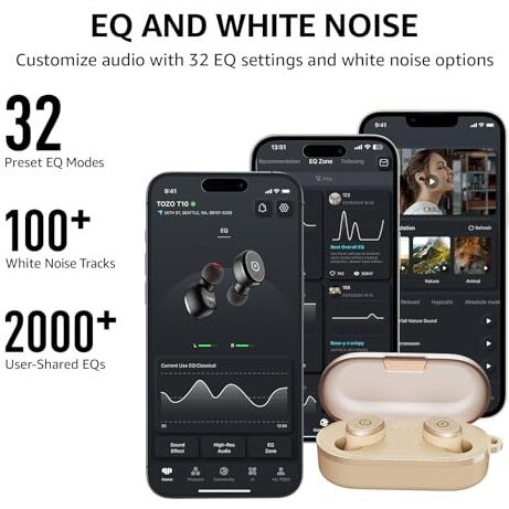 Tozo T10 Bluetooth 5.3 Wireless Earbuds With Wireless Charging Case Ipx8 Waterproof Stereo Headphones In Ear Built In Mic Headset Premium Sound With Deep Bass For Sport Khaki