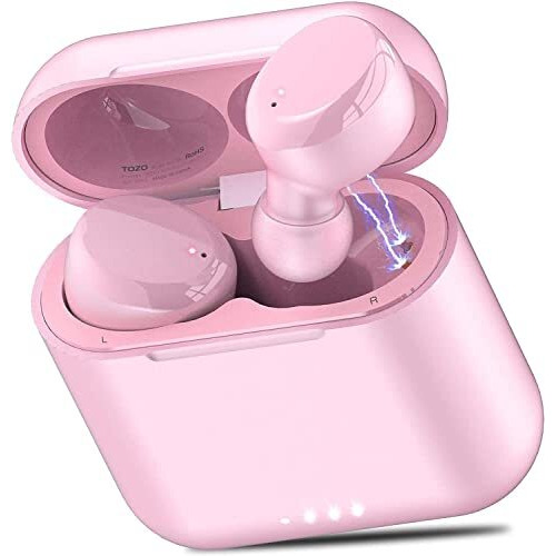 Tozo T6 True Wireless Earbuds Bluetooth 5.3 Headphones 45H Playtime With Wireless Charging Case, Ipx8 Waterproof, Origx Premium Sound Tech, Touch Control In-Ear Earphones Deep Bass With Mic Pink