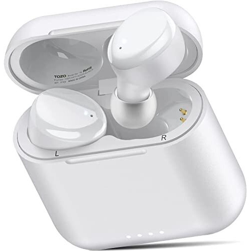Tozo T6 True Wireless Earbuds Bluetooth 5.3 Headphones 45H Playtime With Wireless Charging Case, Ipx8 Waterproof, Origx Premium Sound Tech, Touch Control In-Ear Earphones Deep Bass With Mic White