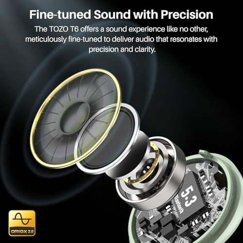 Tozo T6 (Ergonomic Edition) Wireless Earbuds Bluetooth 5.3 Headphones, Ergonomic Design In-Ear Headset, 50Hrs Playtime With Wireless Charging Case, App Eq Customisable, Ipx8 Waterproof, 2024 Version