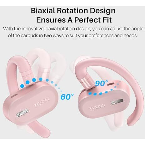 Tozo O2 True Open Ear Wireless Headphones Lightweight With Multi-Angle Adjustment, Bluetooth 5.3 Earbuds With Dual-Axis Design For Long-Lasting Comfort, Crystal-Clear Calls For Driving, Pink