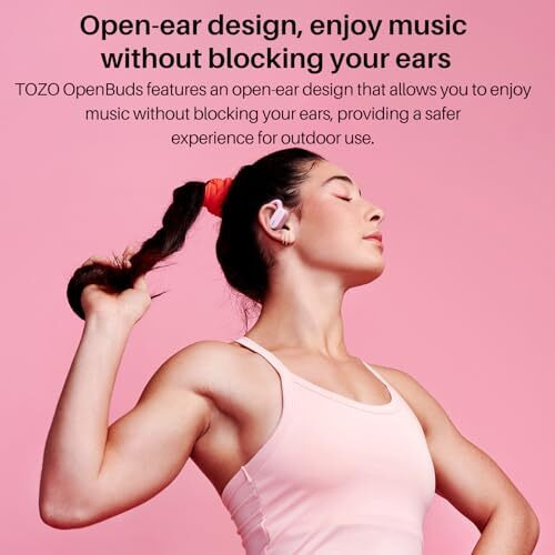 Tozo O2 True Open Ear Wireless Headphones Lightweight With Multi-Angle Adjustment, Bluetooth 5.3 Earbuds With Dual-Axis Design For Long-Lasting Comfort, Crystal-Clear Calls For Driving, Pink