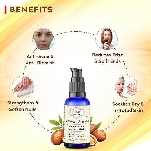 Khadi Omorose Moraccan Argan Oil, Cold Pressed Organic, 30Ml, For Skin, Hair & Anti-Ageing Face Care  30 Ml