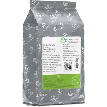Merlion Naturals Bentonite Clay Powder 200Gm | Calcium Bentonite | For Face Mask, Skin & Hair Care