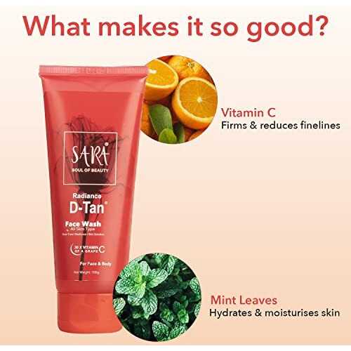 Sara D-Tan Face Wash | Perfect For Deep Cleansing And Glowing Skin | De-Tan Ideal For All Skin Type, 100Gm