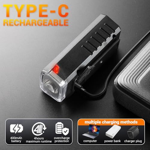 Victgoal Cycle Light Type-C Rechargeable Front Light For Cycle Waterproof High Bright Anti-Glare Bicycle Light With 3 Lighting Modes For Night Riding (Black)
