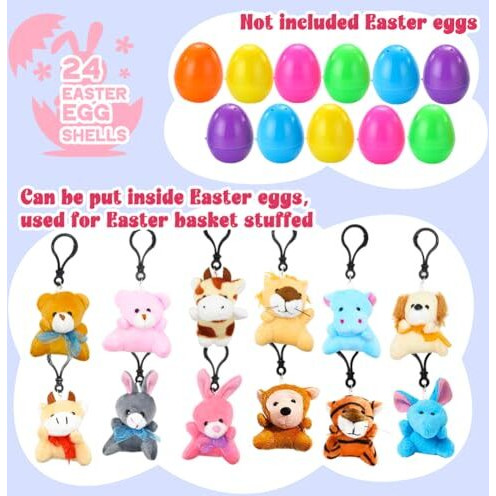 Dinesil 24 Pieces Mini Plush Animals Toys Set, Cute Small Stuffed Animal Keychain For Kids Easter Hunts, Basket Stuffers, Goodie Bag Fillers, Party Favors Supplies