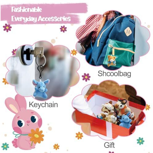 Dinesil 24 Pieces Mini Plush Animals Toys Set, Cute Small Stuffed Animal Keychain For Kids Easter Hunts, Basket Stuffers, Goodie Bag Fillers, Party Favors Supplies