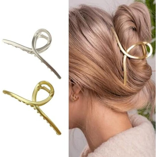 Neouth Big Hair Claw Clips Gold Shark Barrette Metal Hair Clamps Strong Hold Barrette Large Hair Accessories For Women And Girls (2 Pieces)
