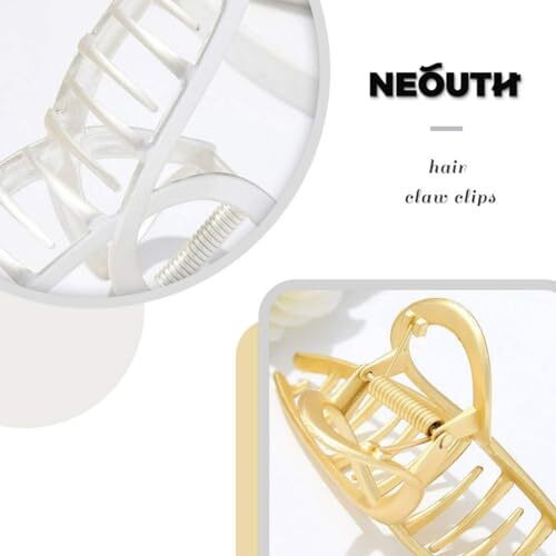 Neouth Big Hair Claw Clips Gold Shark Barrette Metal Hair Clamps Strong Hold Barrette Large Hair Accessories For Women And Girls (2 Pieces)