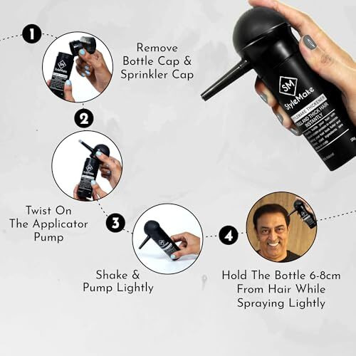 Stylemake Thickener Hair Fiber Black 28Gm With Pump For Thin & Fine Hair Instantly Transform | Hair Thickening Fibre Spray For Men & Women | Hair Loss Concealer | (Black Fiber + Applicator)