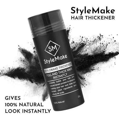Stylemake Thickener Hair Loss Concealer | Transform Thin, And Fine Hair With Hair Building Fibre | Hair Building Fibers For Men And Women (Black) | Completely Undetectable, 28 Grams