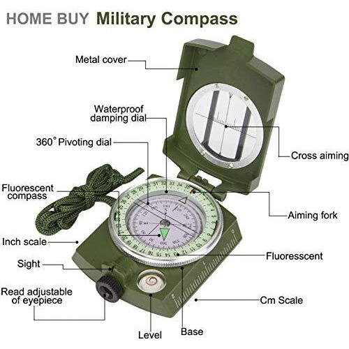 Home Buy High Accuracy Waterproof Military Compass With Carrying Bag Lensatic Sighting Waterproof And Shakeproof Compass Army Green Suitable For Camping Hiking (Green)