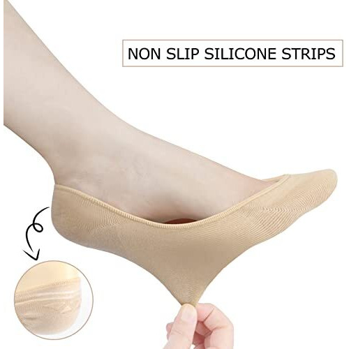 No Show Socks For Women - 6 Pairs Non Slip Invisible Socks Women, Cotton Ultra Low Cut Liner Socks Ladies Trainer Sneaker Socks Shoe Liners For Loafer Flats Boat Shoes Uk Size 5.5 To 8, 3Black+3Nude,